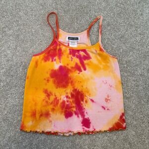 Xhilaration size M Tie Dye Tank Top Orange Pink Lettuce Hem Spaghetti Strap